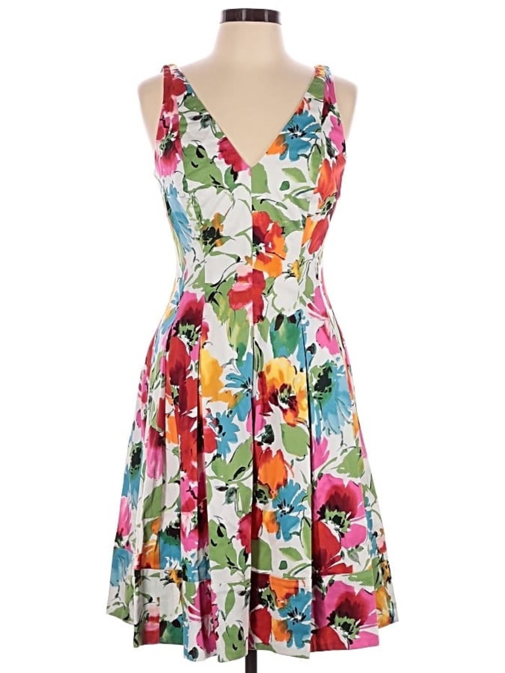 Ralph Lauren Summer Tropical Floral V Neck Fit Flare Cocktail Dress Plus Size 16